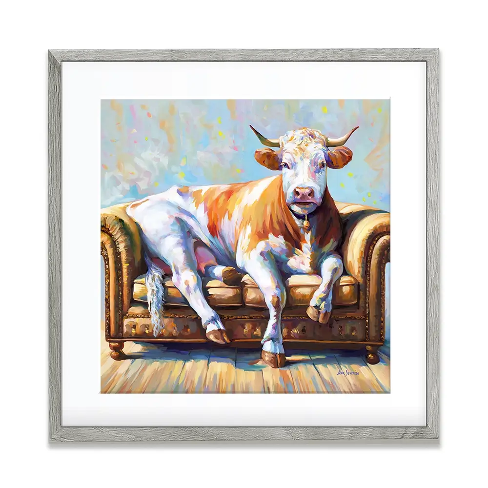Cow's Day Off Square Framed Art Print Cow's Day Off Square Framed Art Print wall art product Leon Devenice