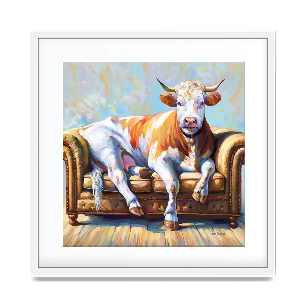 Cow's Day Off Square Framed Art Print Cow's Day Off Square Framed Art Print wall art product Leon Devenice