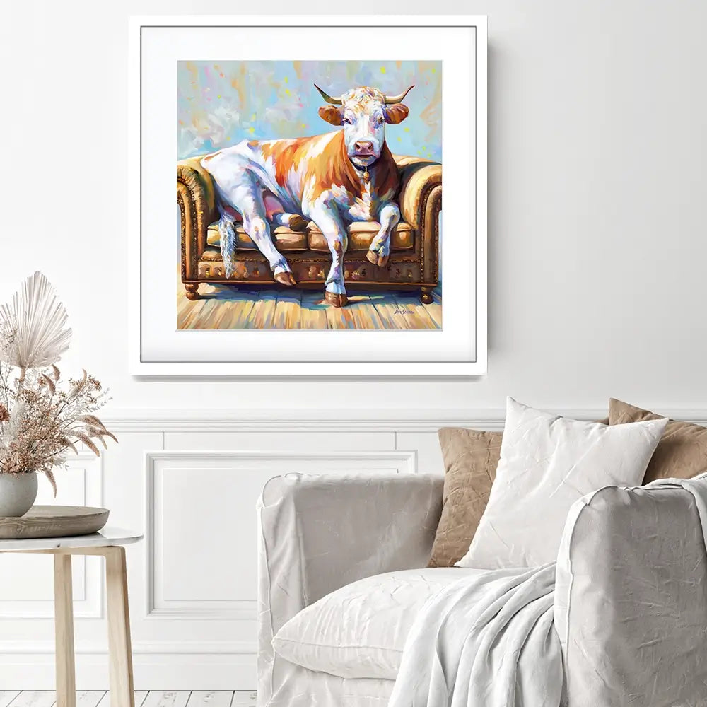 Cow's Day Off Square Framed Art Print Cow's Day Off Square Framed Art Print wall art product Leon Devenice