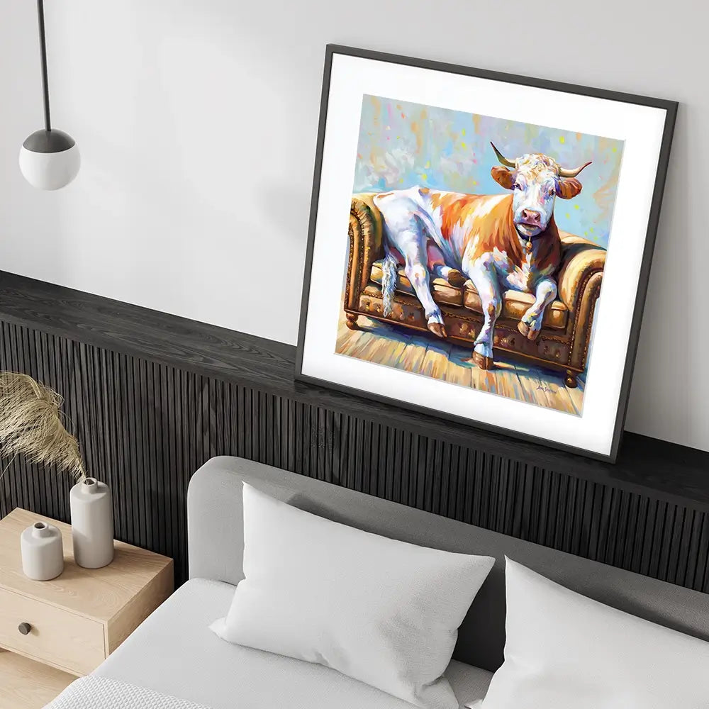 Cow's Day Off Square Framed Art Print Cow's Day Off Square Framed Art Print wall art product Leon Devenice