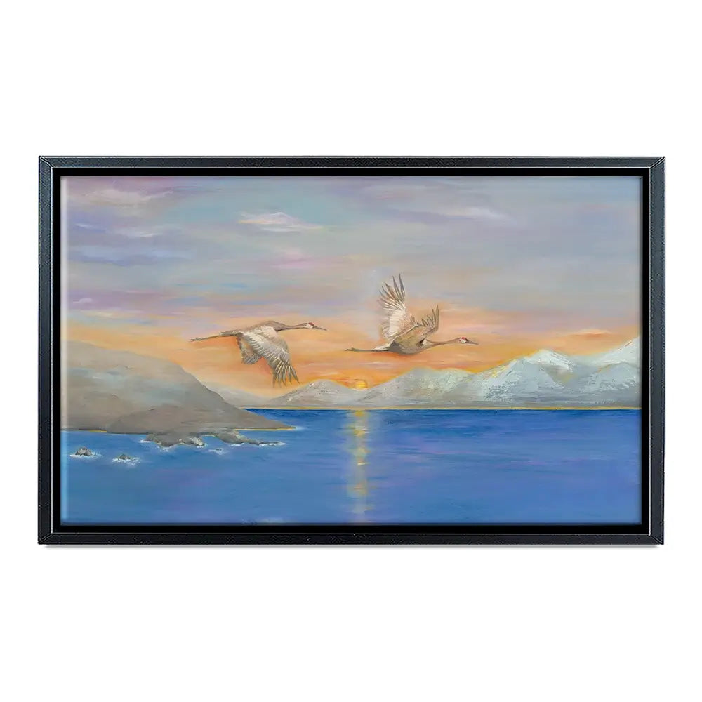 Cranes In Flight At Sunset Canvas Print Cranes In Flight At Sunset Canvas Print wall art product Karen Sutton