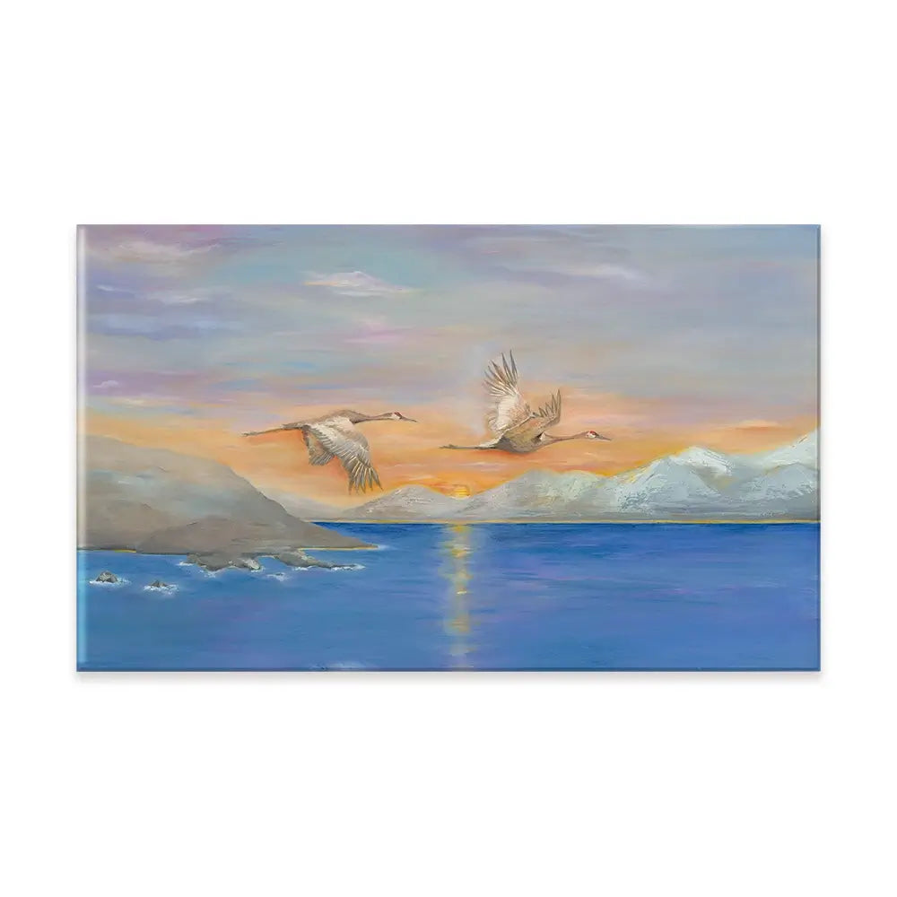 Cranes In Flight At Sunset Canvas Print Cranes In Flight At Sunset Canvas Print wall art product Karen Sutton