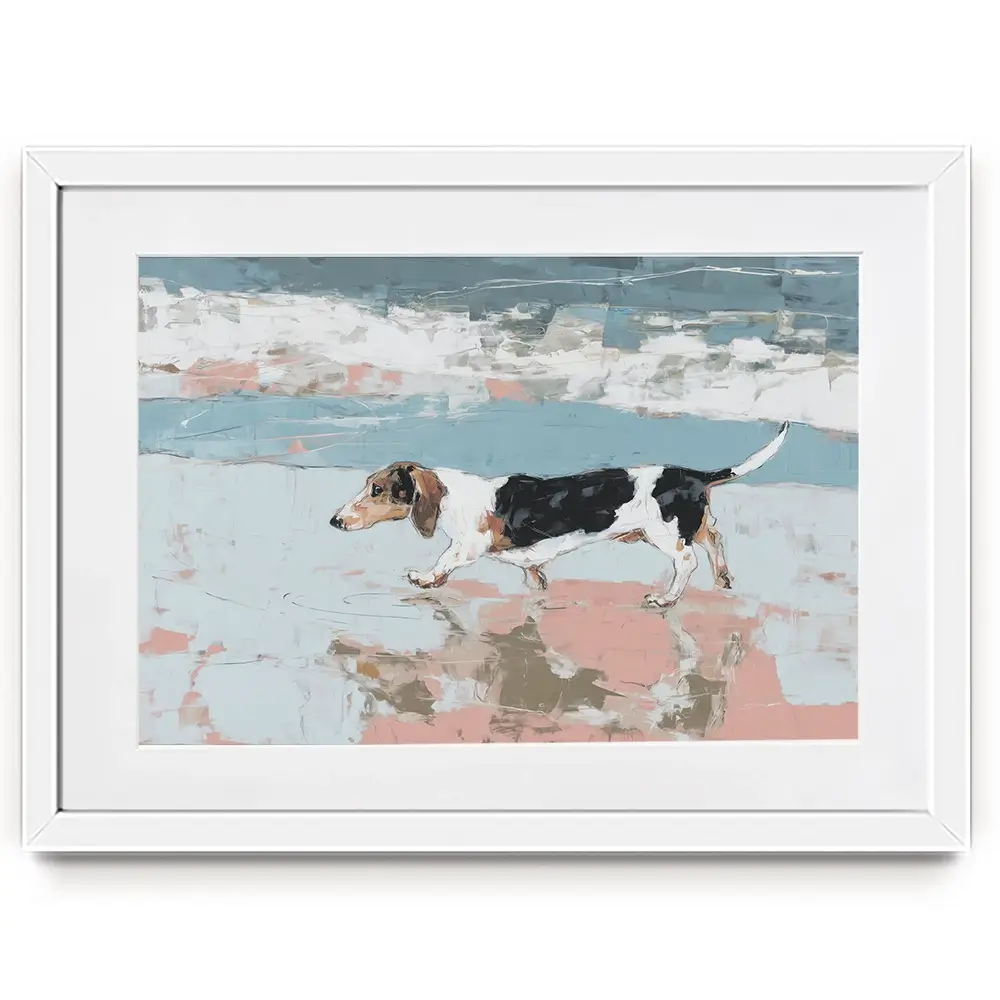 Dachshund At The Beach Framed Art Print Dachshund At The Beach Framed Art Print wall art product Chromatic Storm Studio