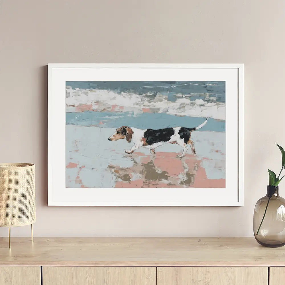 Dachshund At The Beach Framed Art Print Dachshund At The Beach Framed Art Print wall art product Chromatic Storm Studio