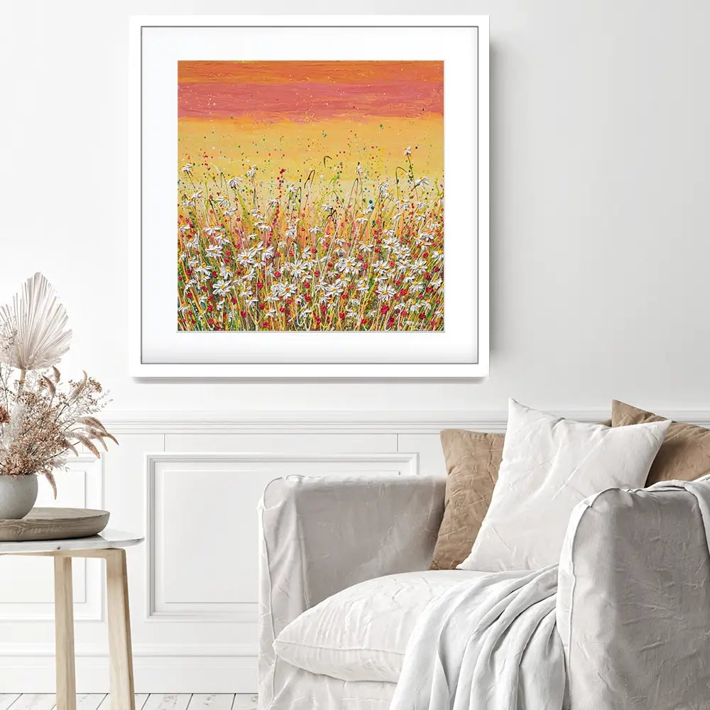 Daisies At Sunset Square Framed Art Print Daisies At Sunset Square Framed Art Print wall art product Olga Tkachyk