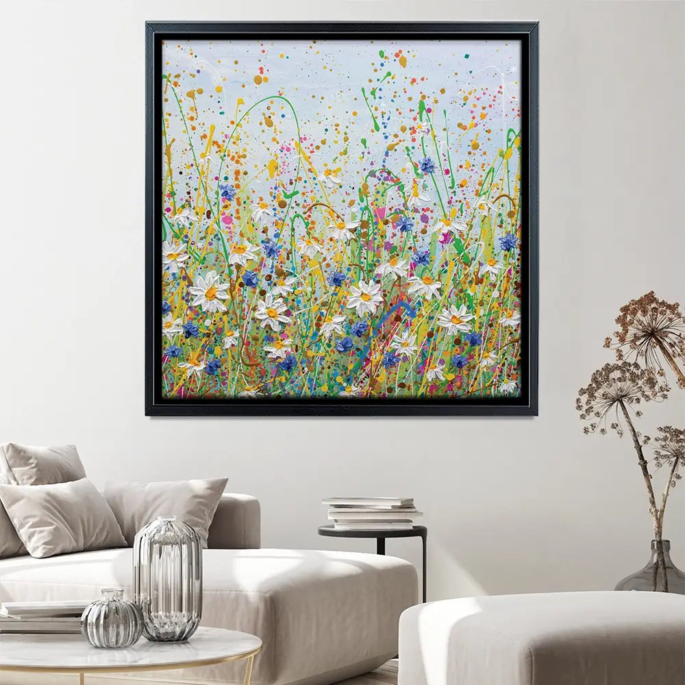 Daisy Splash Square Canvas Print Daisy Splash Square Canvas Print | Daisy Splash Square Artwork wall art product Olga Tkachyk