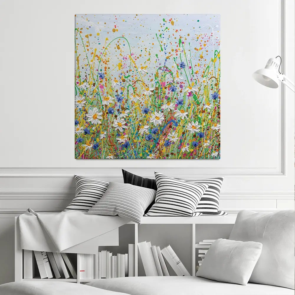 Daisy Splash Square Canvas Print Daisy Splash Square Canvas Print | Daisy Splash Square Artwork wall art product Olga Tkachyk