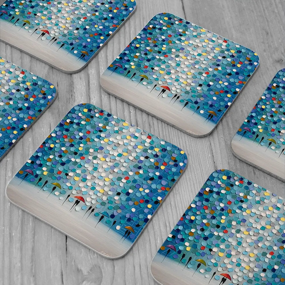 Dancing Umbrellas Coaster Set Dancing Umbrellas Coaster Set wall art product Ekaterina Ermilkina