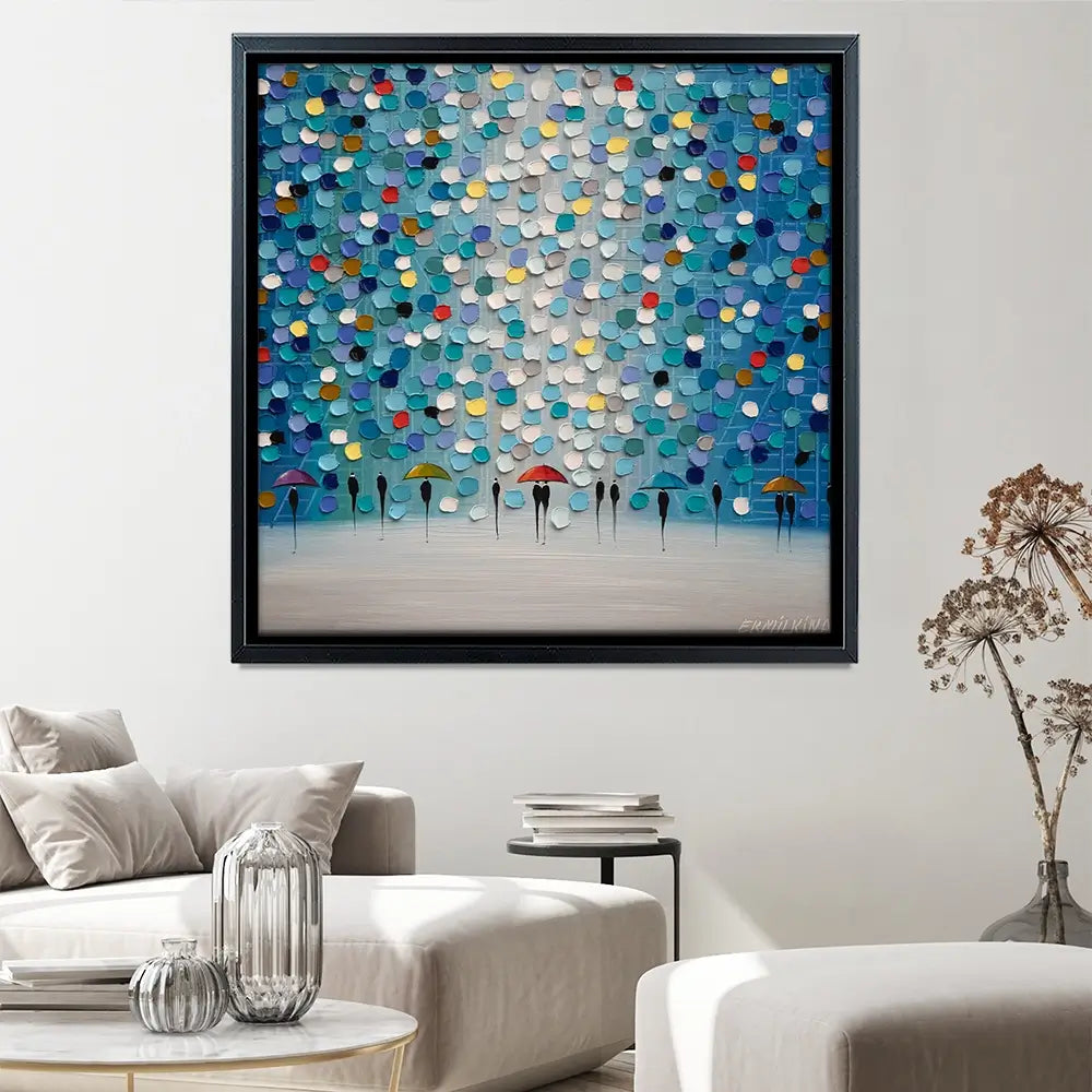 Dancing Umbrellas Square Canvas Print Dancing Umbrellas Square Canvas Print wall art product Ekaterina Ermilkina