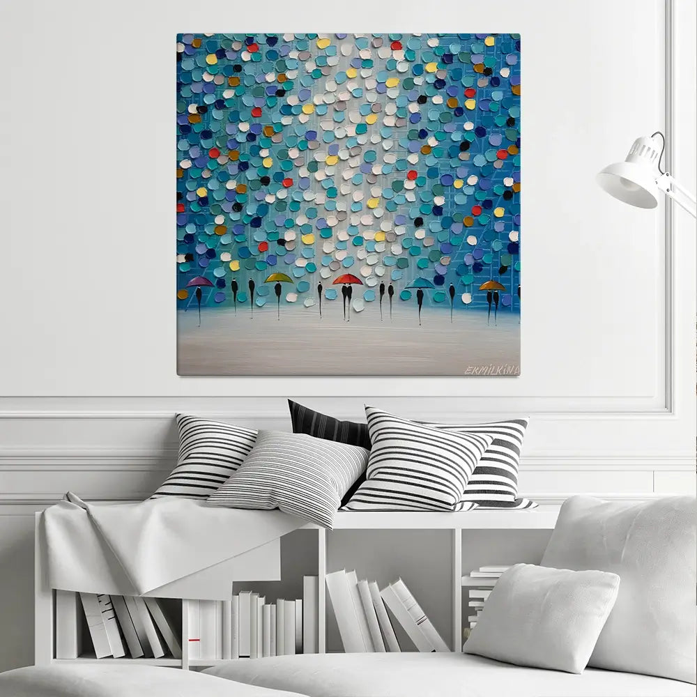 Dancing Umbrellas Square Canvas Print Dancing Umbrellas Square Canvas Print wall art product Ekaterina Ermilkina