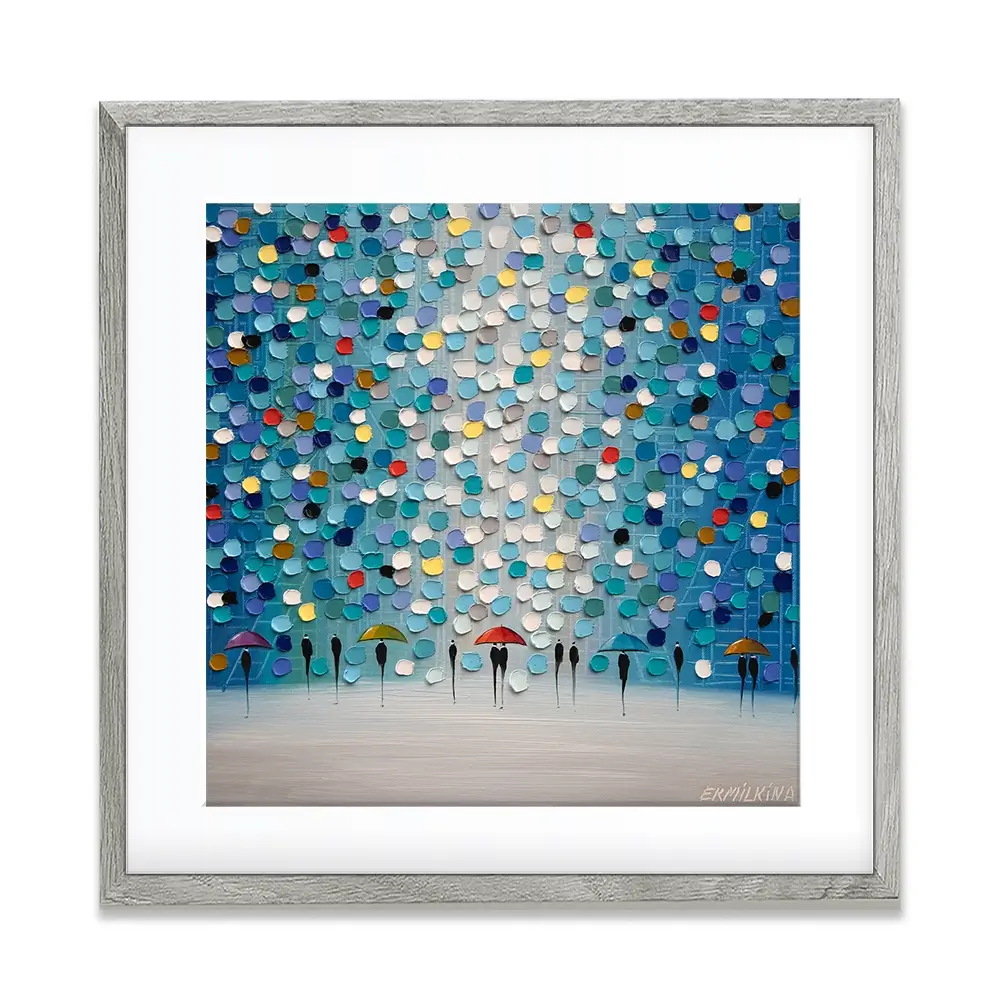 Dancing Umbrellas Square Framed Art Print Dancing Umbrellas Square Framed Art Print wall art product Ekaterina Ermilkina