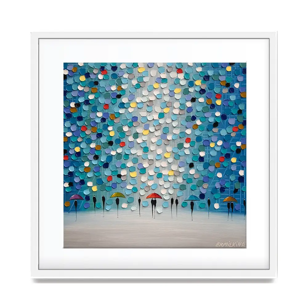 Dancing Umbrellas Square Framed Art Print Dancing Umbrellas Square Framed Art Print wall art product Ekaterina Ermilkina