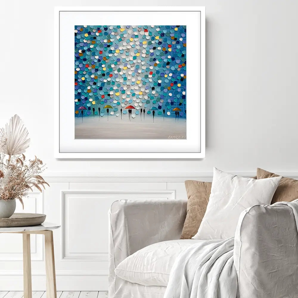 Dancing Umbrellas Square Framed Art Print Dancing Umbrellas Square Framed Art Print wall art product Ekaterina Ermilkina