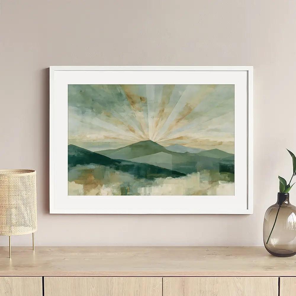 Deco Sunburst Peaks Framed Art Print Deco Sunburst Peaks Framed Art Print wall art product Chromatic Storm Studio