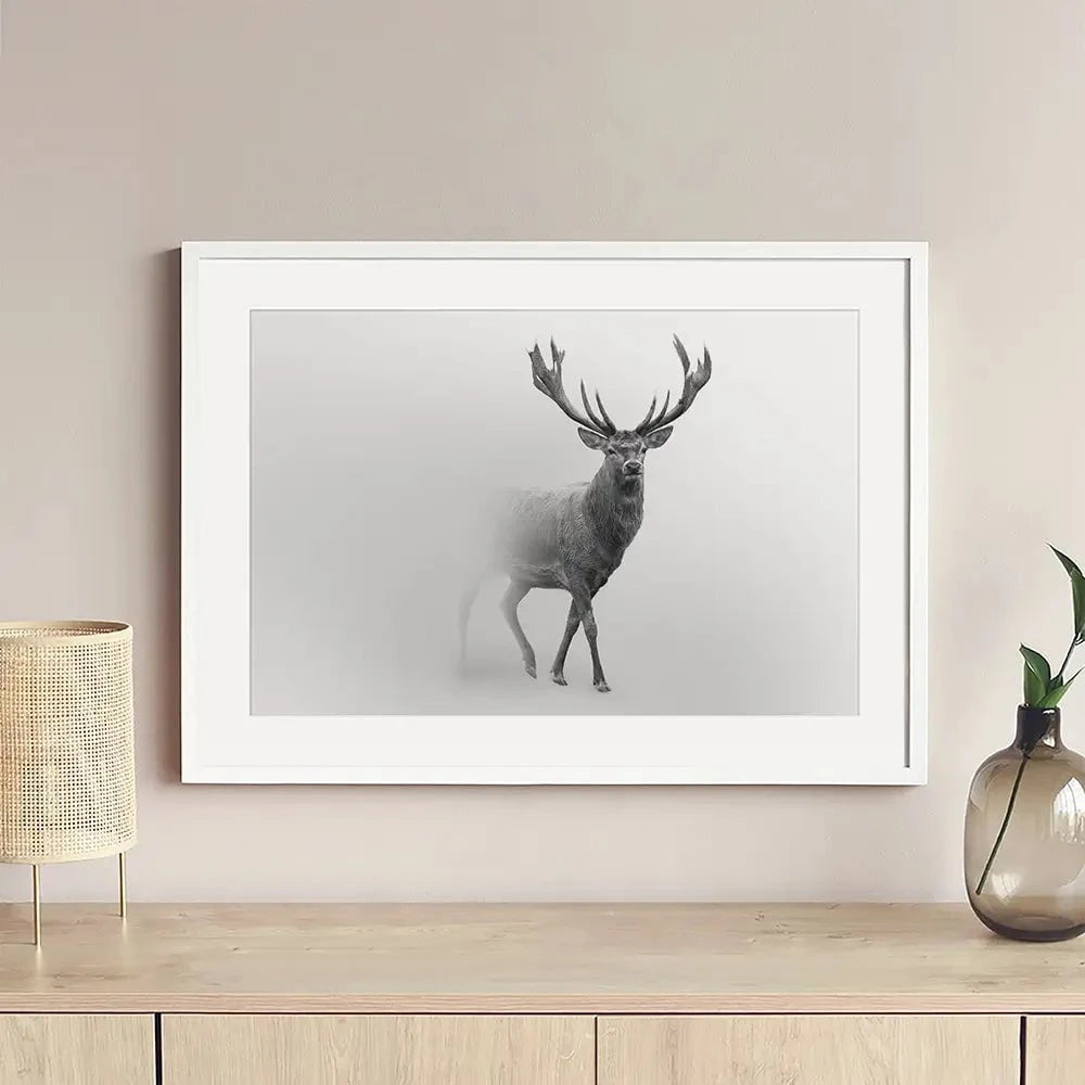 Deer In The Fog Framed Art Print Deer In The Fog Framed Art Print wall art product Effect of Darkness / Shutterstock