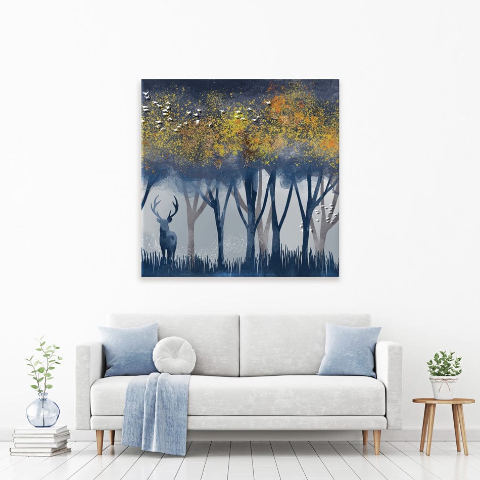 Deer In The Woods Square Canvas Print wall art product Independent