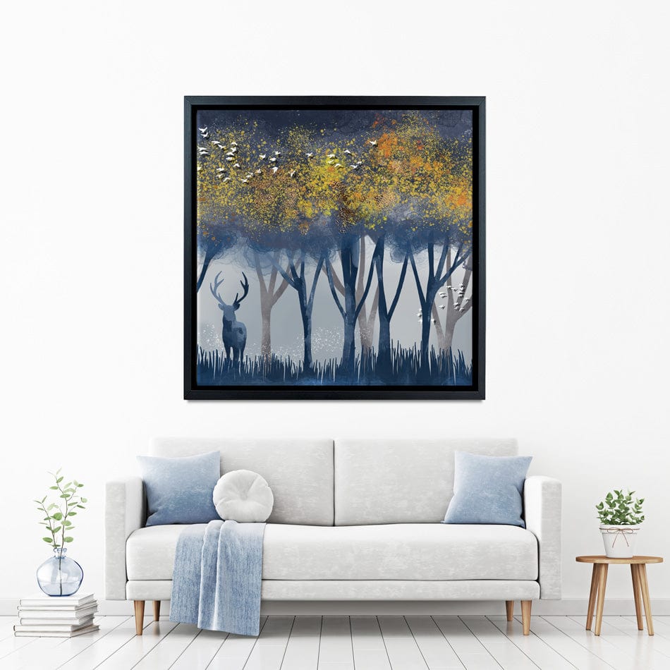 Deer In The Woods Square Canvas Print wall art product Independent