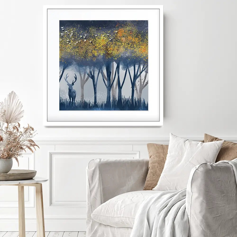 Deer In The Woods Square Framed Art Print Deer In The Woods Square Framed Art Print wall art product Independent