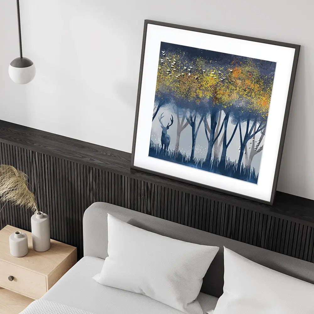 Deer In The Woods Square Framed Art Print Deer In The Woods Square Framed Art Print wall art product Independent