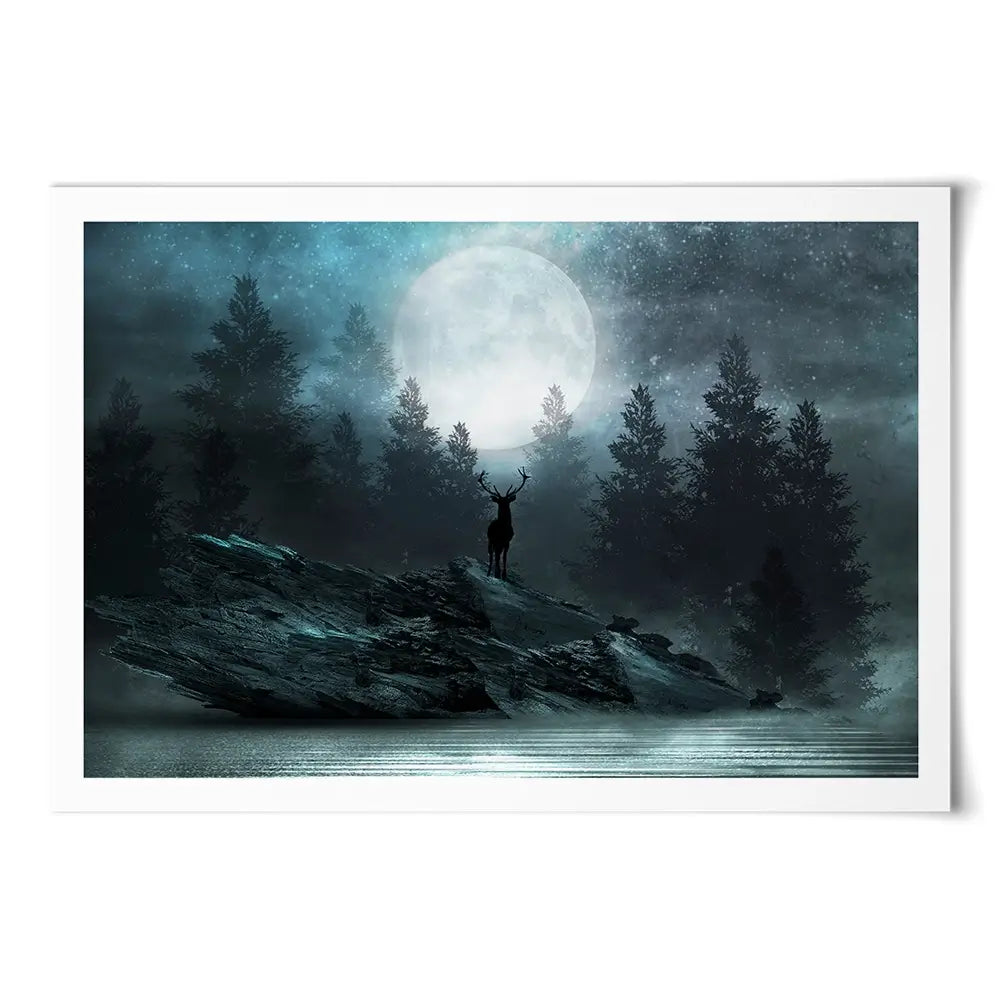 Deer Under The Moon Art Print Deer Under The Moon Art Print wall art product Mia Stendal / Shutterstock