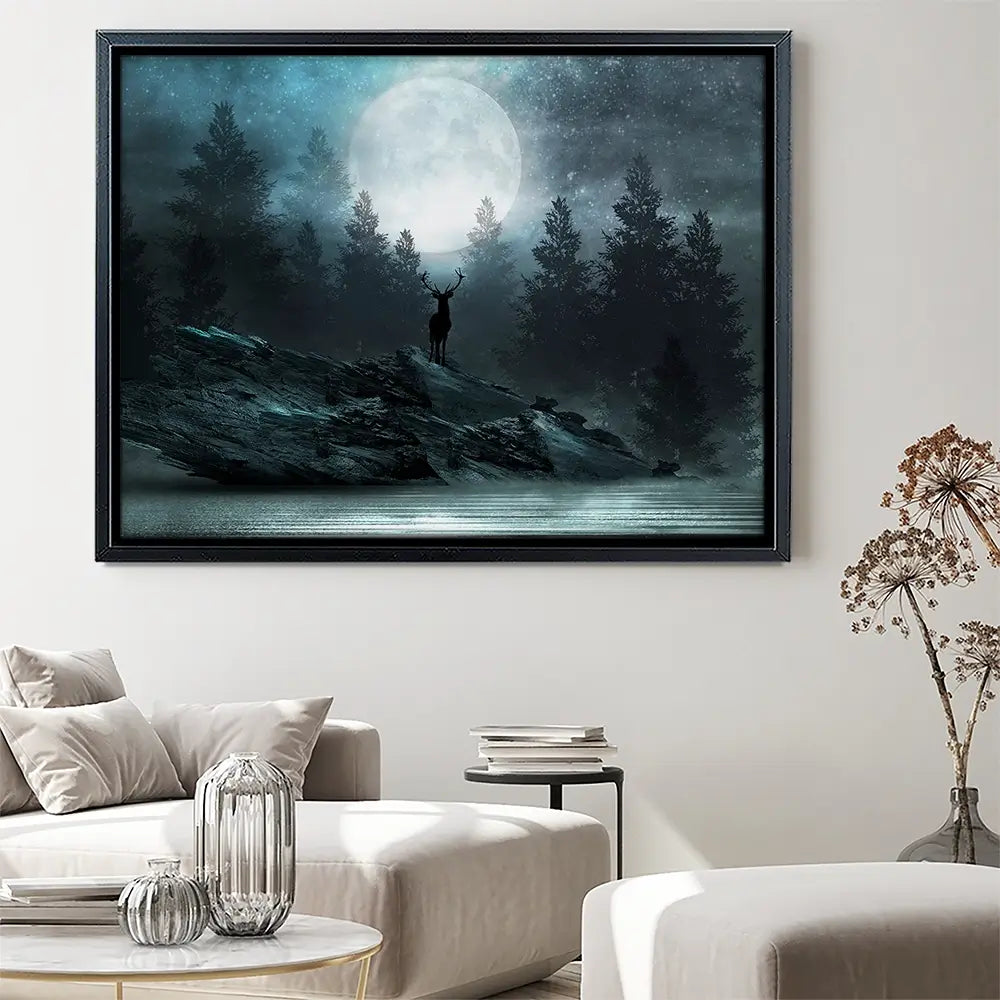 Deer Under The Moon Canvas Print Deer Under The Moon Canvas Print wall art product Mia Stendal / Shutterstock