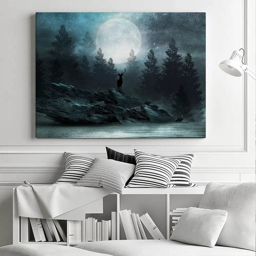 Deer Under The Moon Canvas Print Deer Under The Moon Canvas Print wall art product Mia Stendal / Shutterstock