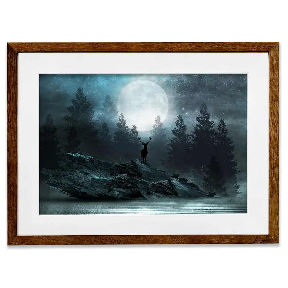 Deer Under The Moon Framed Art Print Deer Under The Moon Framed Art Print wall art product Mia Stendal / Shutterstock