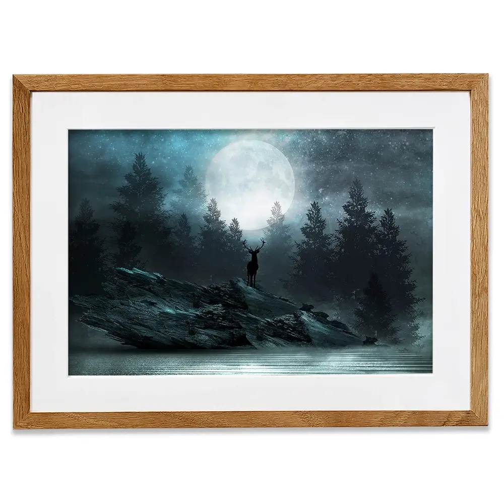 Deer Under The Moon Framed Art Print Deer Under The Moon Framed Art Print wall art product Mia Stendal / Shutterstock