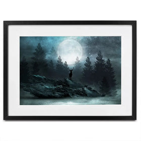 Deer Under The Moon Framed Art Print Deer Under The Moon Framed Art Print wall art product Mia Stendal / Shutterstock