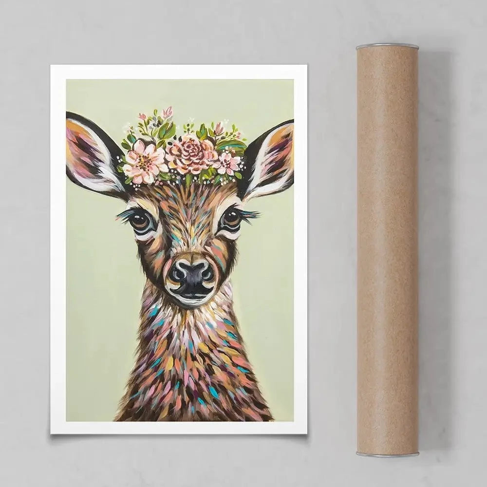 Deer With Flowers Art Print Deer With Flowers Art Print wall art product Carolee Vitaletti