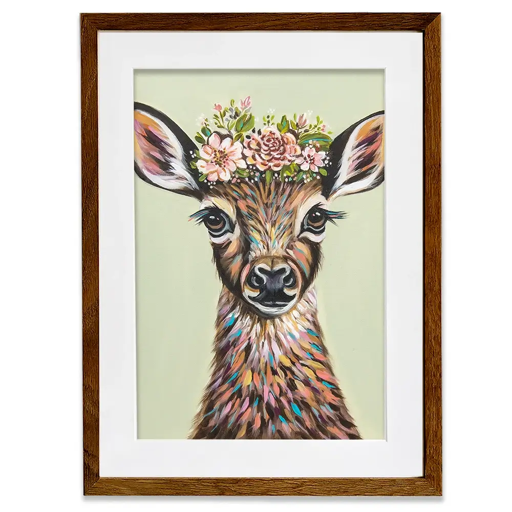 Deer With Flowers Framed Art Print Deer With Flowers Framed Art Print wall art product Carolee Vitaletti