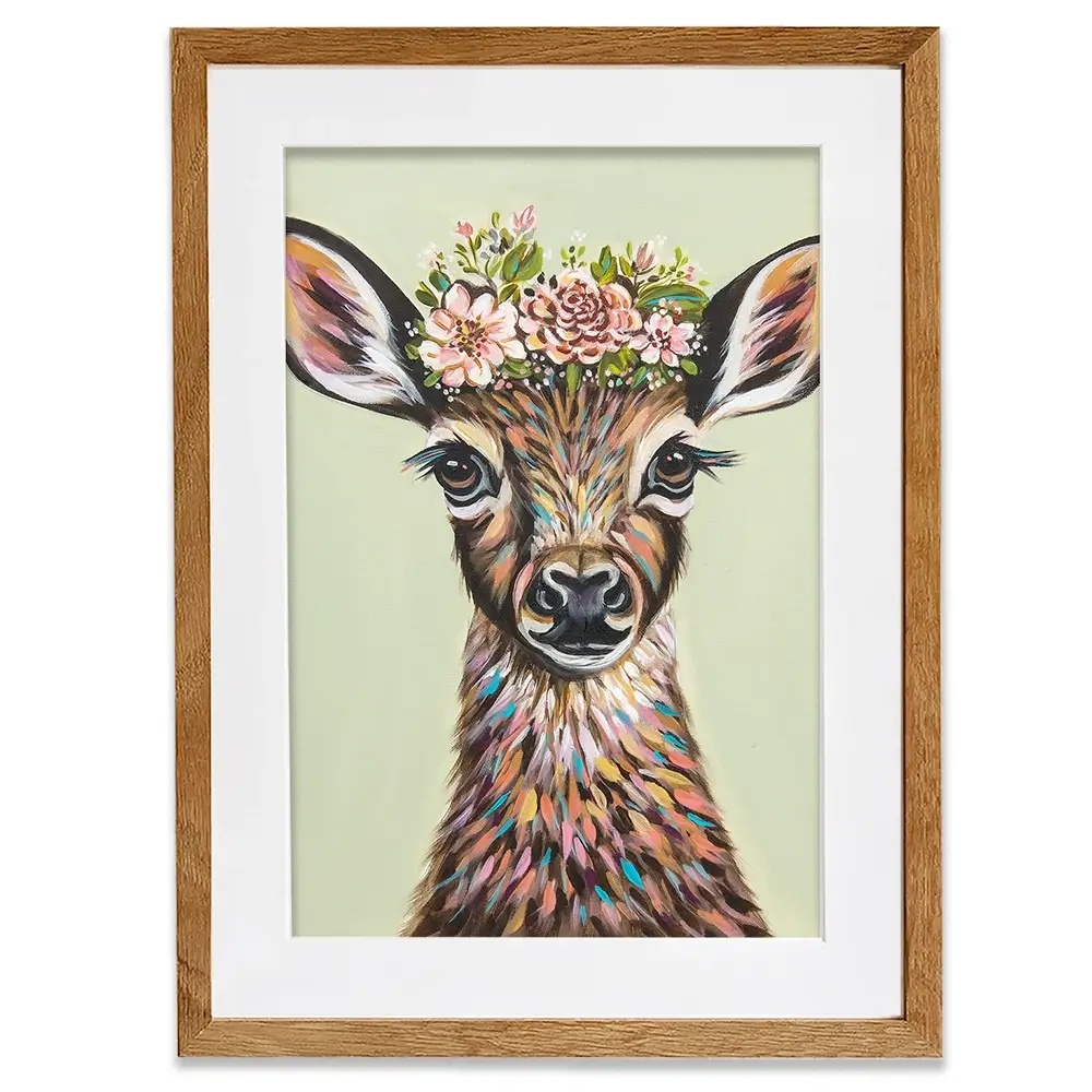 Deer With Flowers Framed Art Print Deer With Flowers Framed Art Print wall art product Carolee Vitaletti