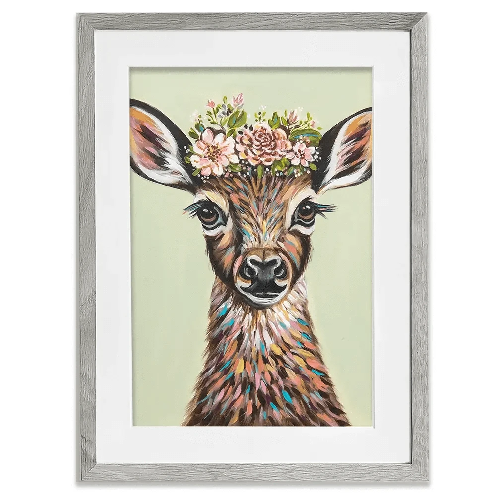 Deer With Flowers Framed Art Print Deer With Flowers Framed Art Print wall art product Carolee Vitaletti