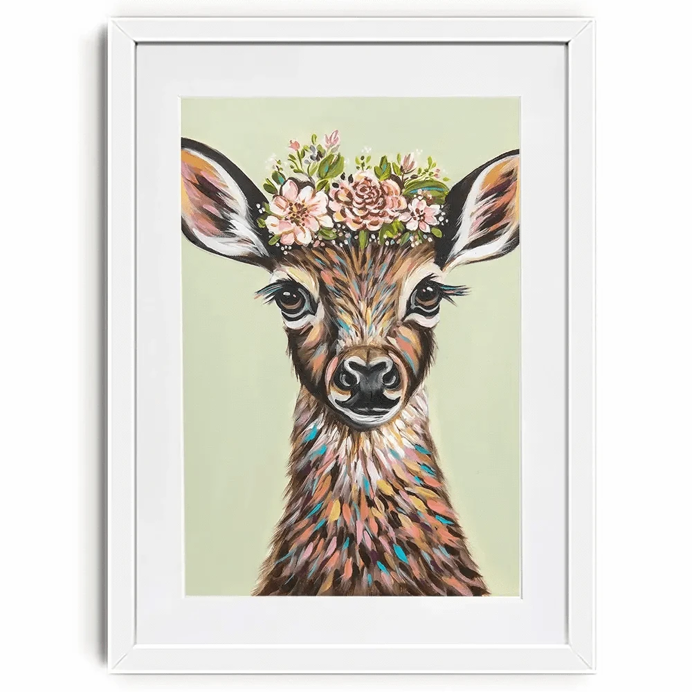 Deer With Flowers Framed Art Print Deer With Flowers Framed Art Print wall art product Carolee Vitaletti