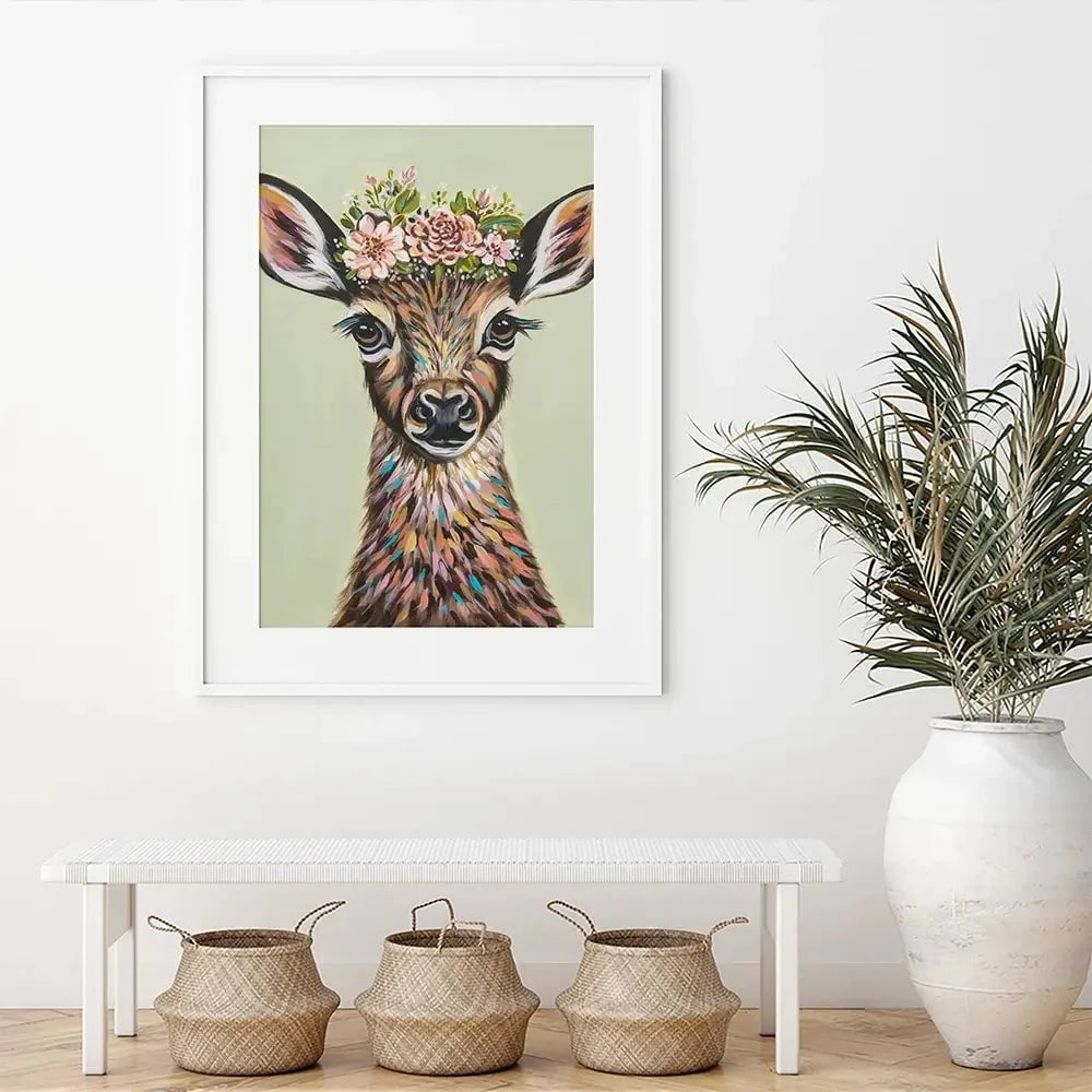 Deer With Flowers Framed Art Print Deer With Flowers Framed Art Print wall art product Carolee Vitaletti
