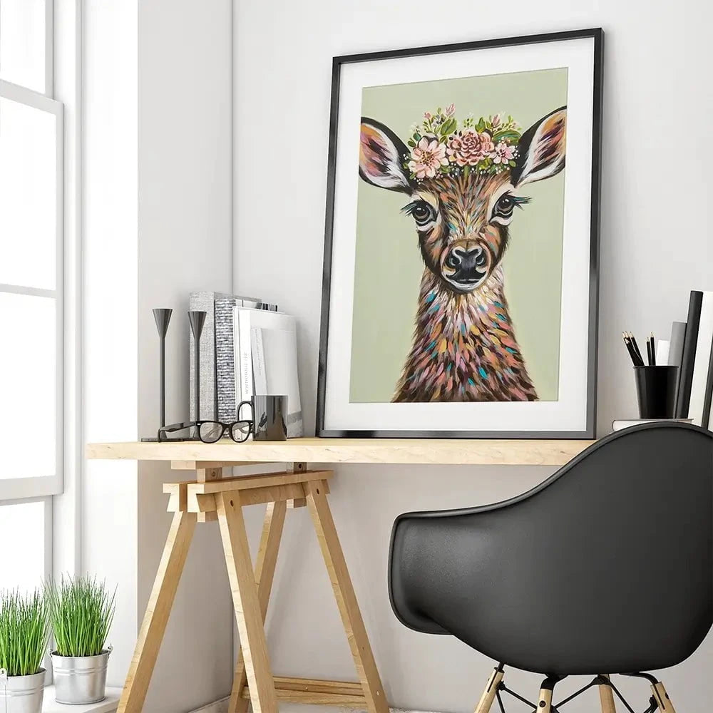 Deer With Flowers Framed Art Print Deer With Flowers Framed Art Print wall art product Carolee Vitaletti