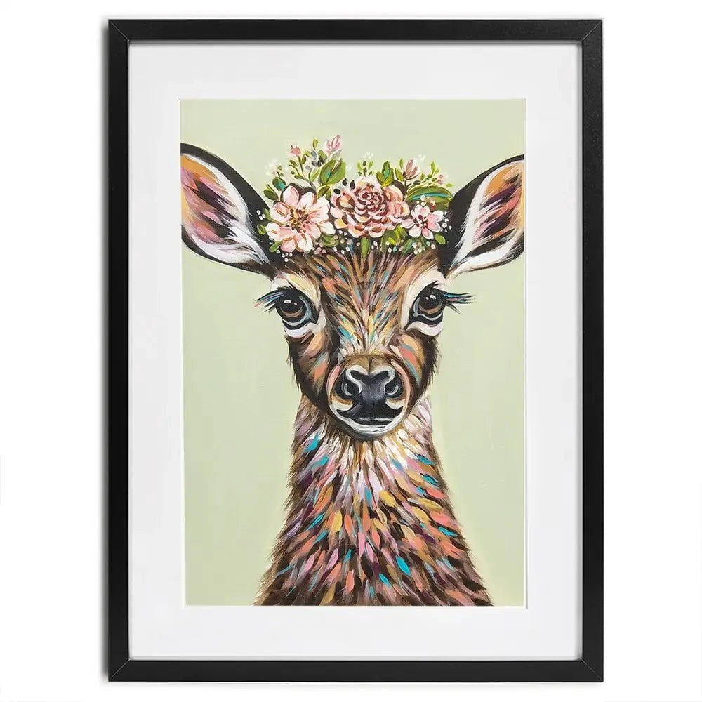 Deer With Flowers Framed Art Print Deer With Flowers Framed Art Print wall art product Carolee Vitaletti