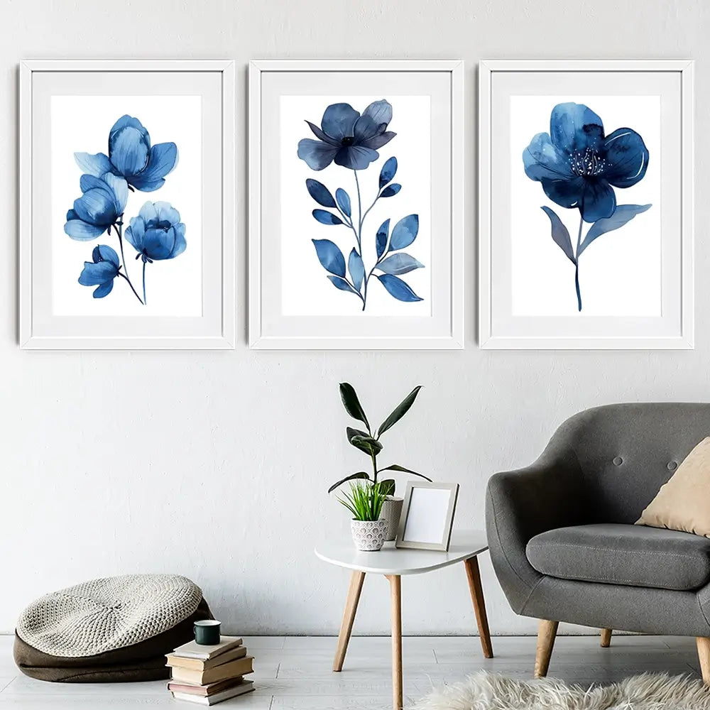 Delicate In Blue Framed Art Print Trio Delicate In Blue Framed Art Print Trio wall art product Art Print Shop