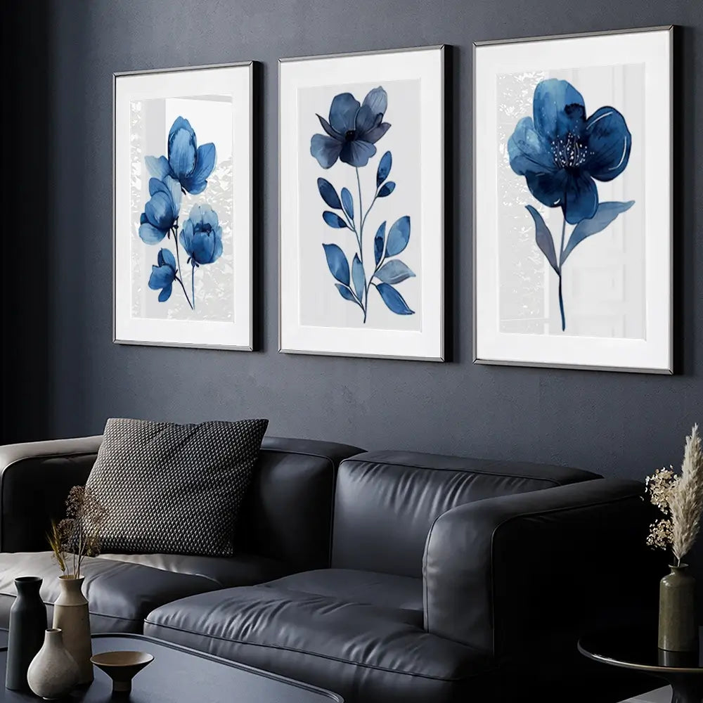 Delicate In Blue Framed Art Print Trio Delicate In Blue Framed Art Print Trio wall art product Art Print Shop