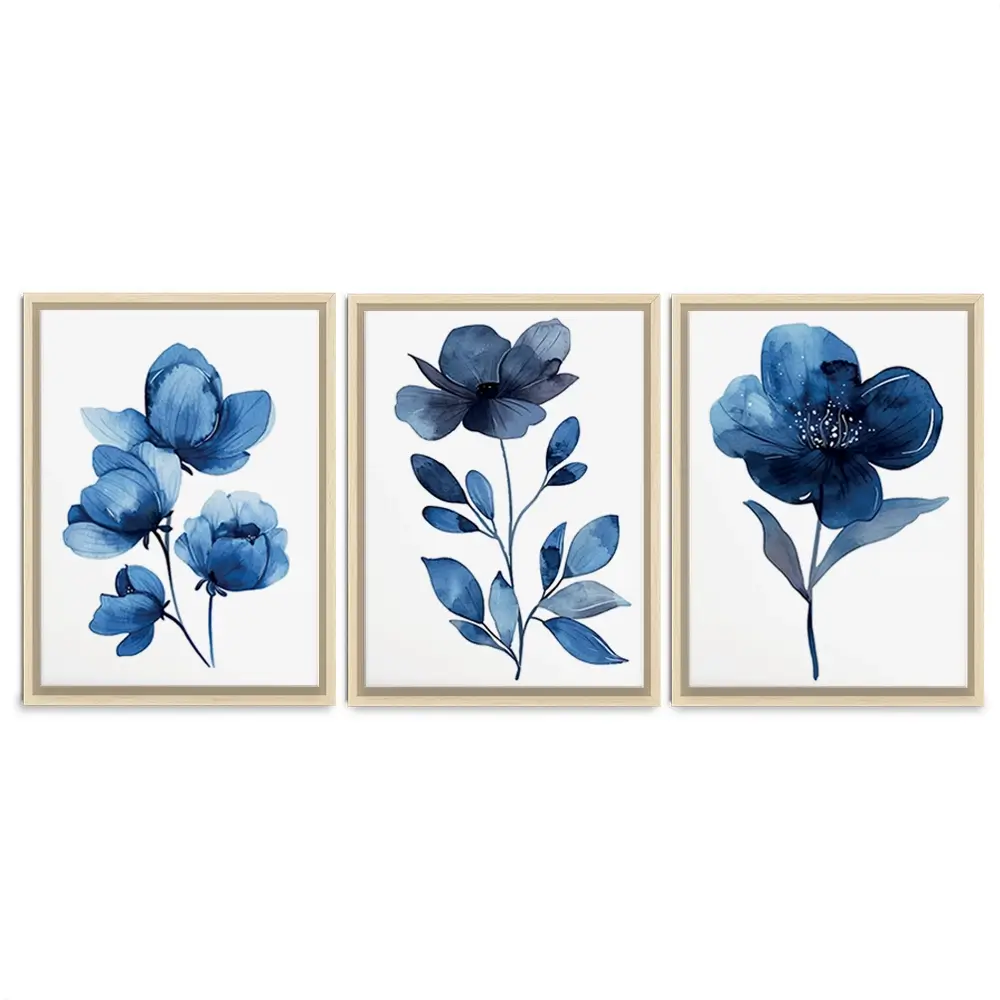 Delicate In Blue Trio Canvas Print Delicate In Blue Trio Canvas Print wall art product Art Print Shop