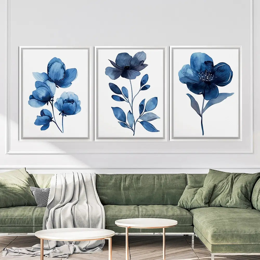 Delicate In Blue Trio Canvas Print Delicate In Blue Trio Canvas Print wall art product Art Print Shop