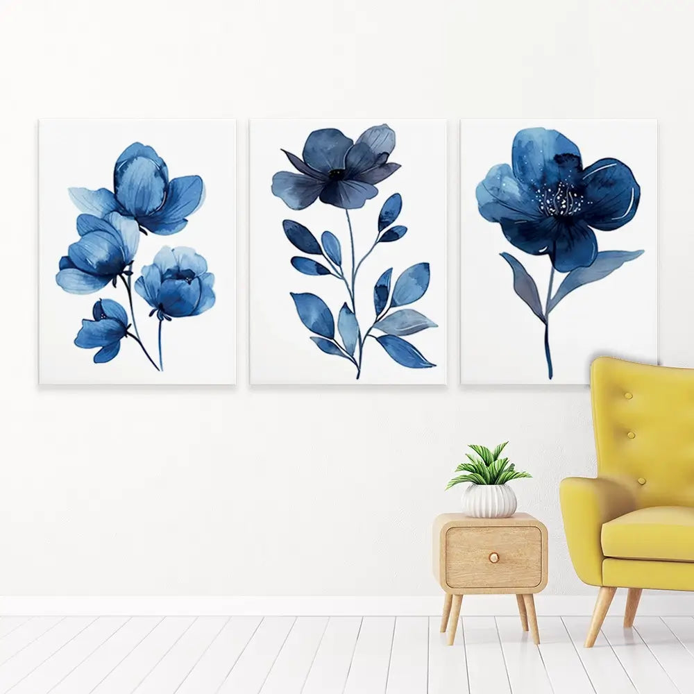 Delicate In Blue Trio Canvas Print Delicate In Blue Trio Canvas Print wall art product Art Print Shop