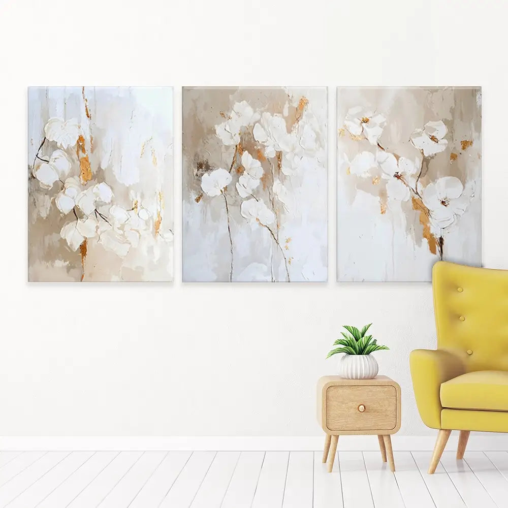 Delicate Whites Trio Canvas Print Delicate Whites Trio Canvas Print wall art product IAmHomeStudio