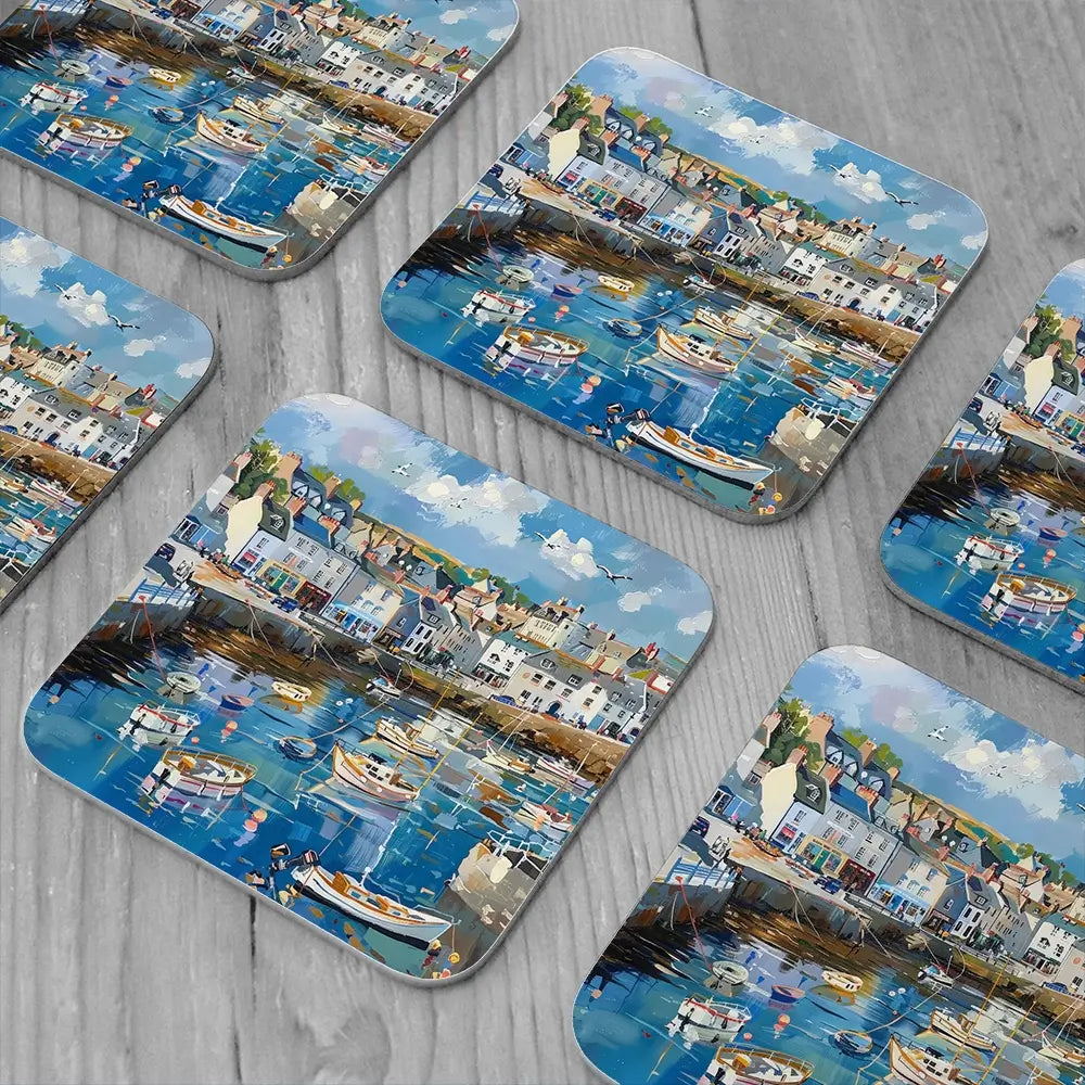 Devon Harbour Coaster Set Rainbow Soul Tree Coaster Set | Rainbow Soul Tree Art Coasters wall art product David Alexander Elder