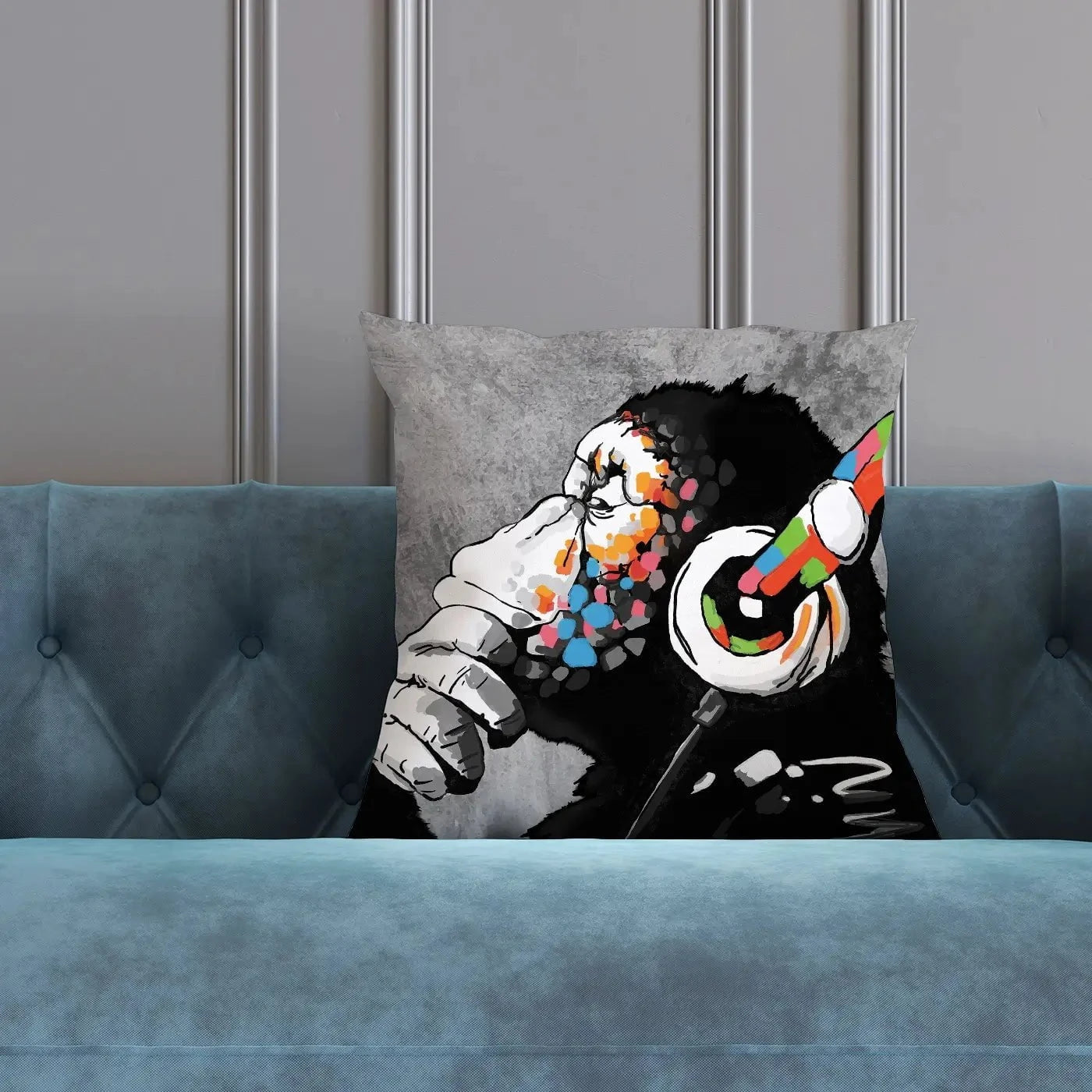 DJ Monkey Cushion DJ Monkey Cushion wall art product Banksy