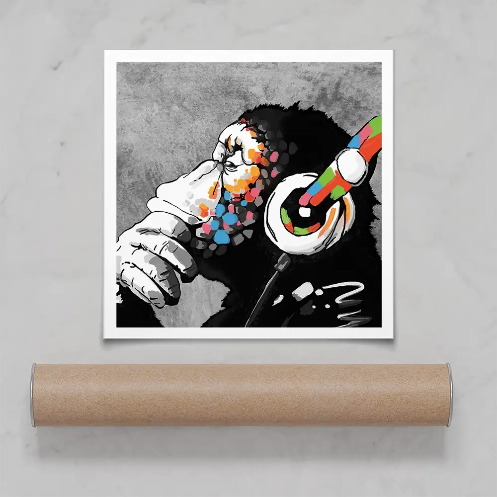 DJ Monkey Square Art Print DJ Monkey Square Art Print wall art product Banksy