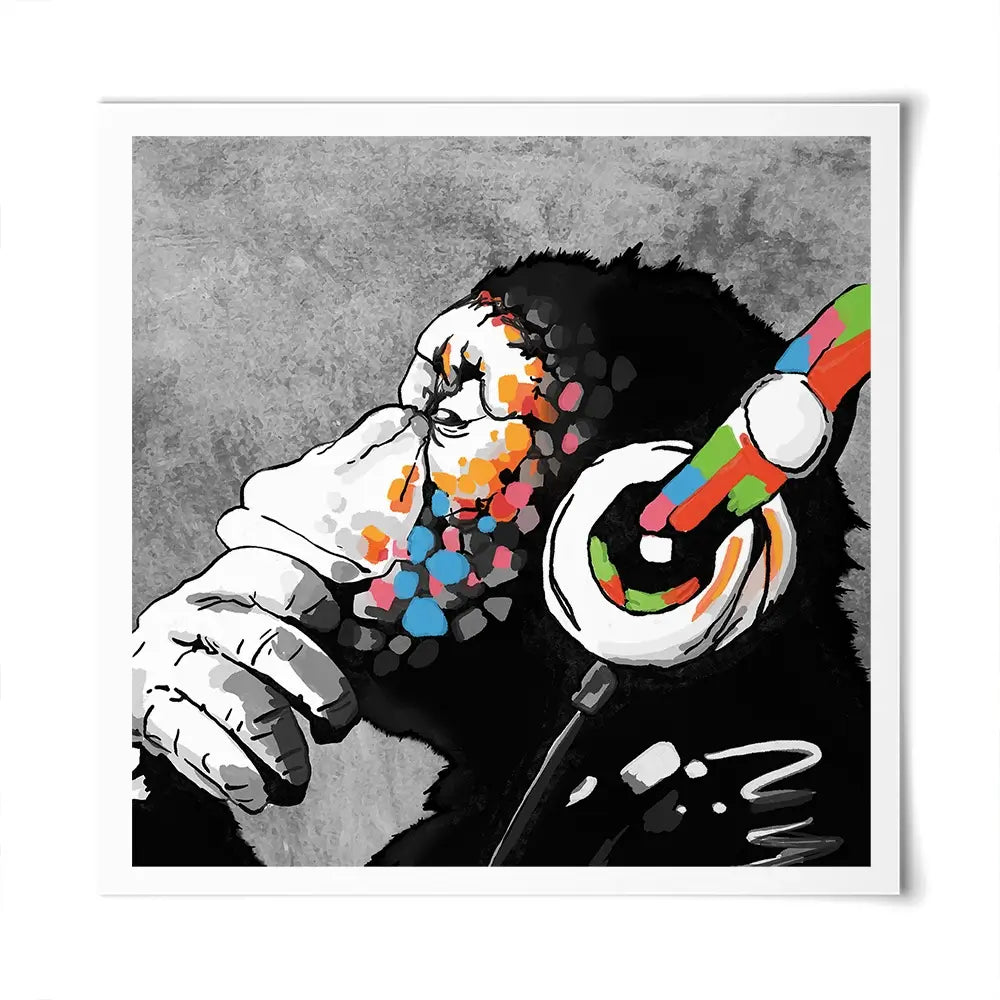 DJ Monkey Square Art Print DJ Monkey Square Art Print wall art product Banksy
