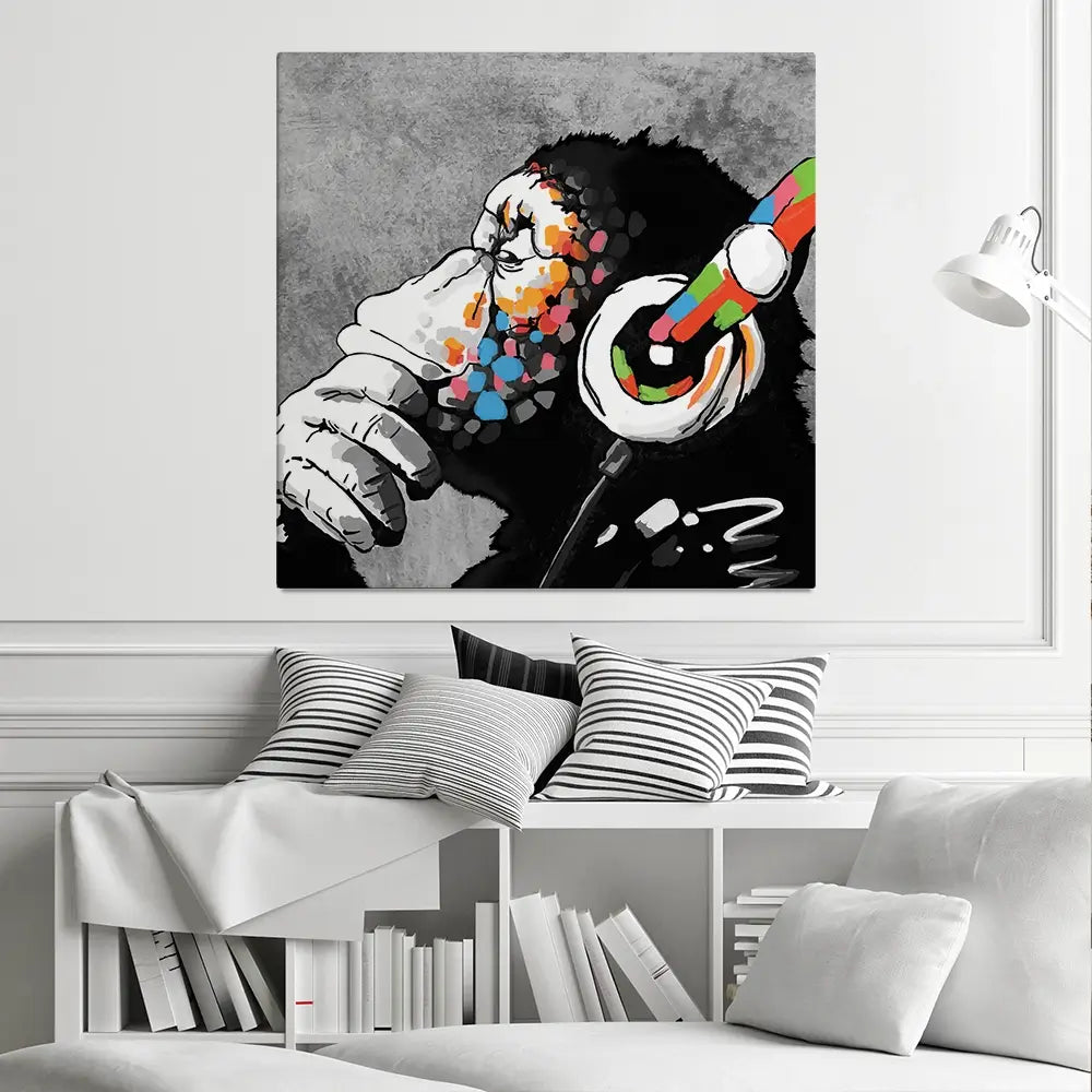 DJ Monkey Square Canvas Print DJ Monkey Square Canvas Print | DJ Monkey Square Artwork | Banksy Art wall art product Banksy