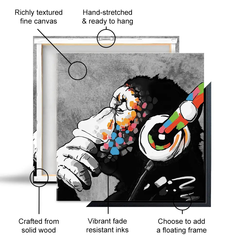 DJ Monkey Square Canvas Print DJ Monkey Square Canvas Print | DJ Monkey Square Artwork | Banksy Art wall art product Banksy