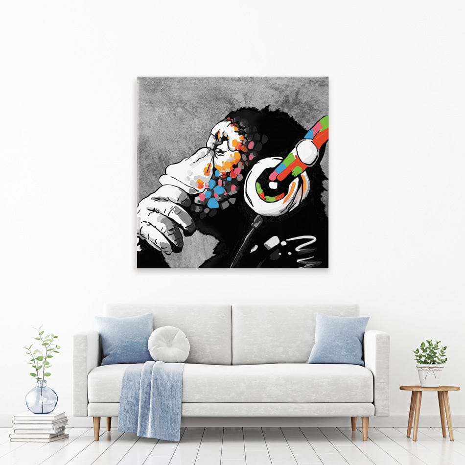 DJ Monkey Square Canvas Print wall art product Banksy